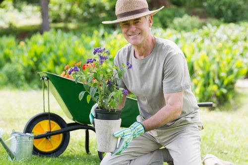 Technician trimming a suburban hedge in Plumstead
